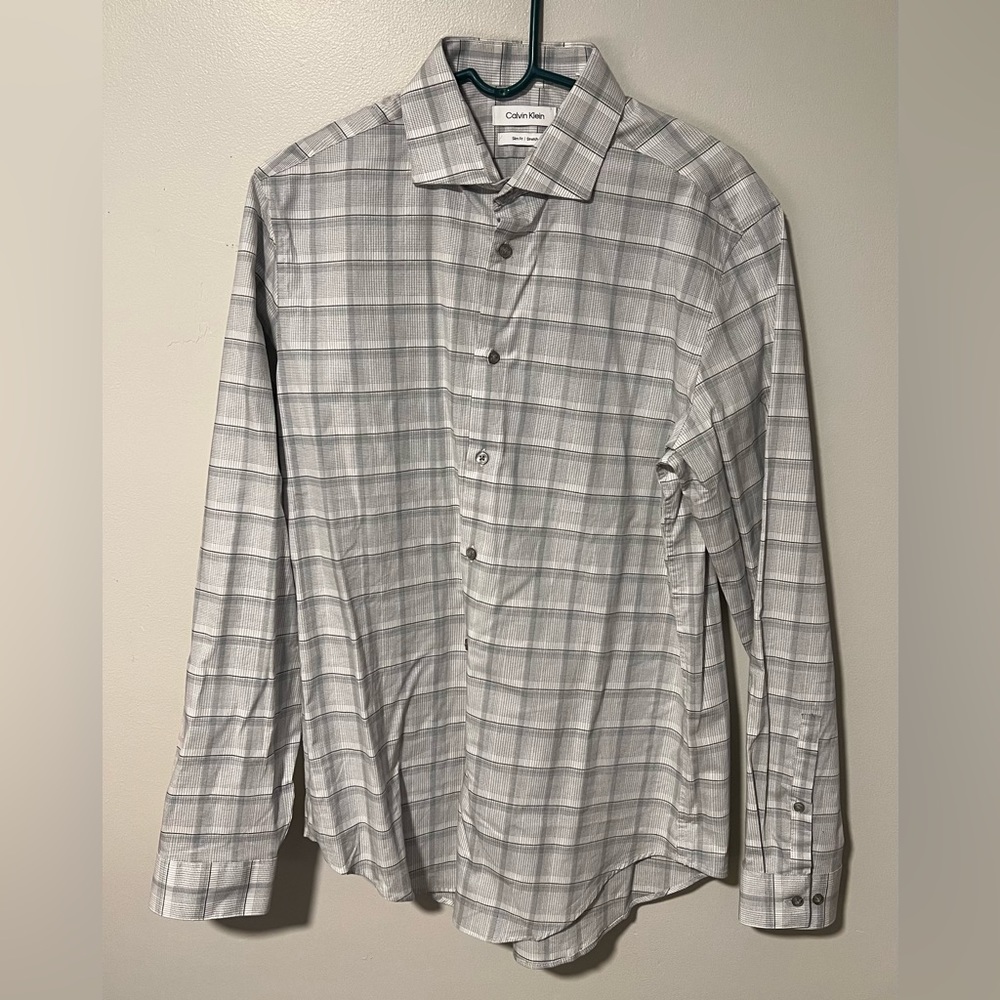 Men’s Calvin Klein Slim Fit Stretch Large Plaid Dress shirt